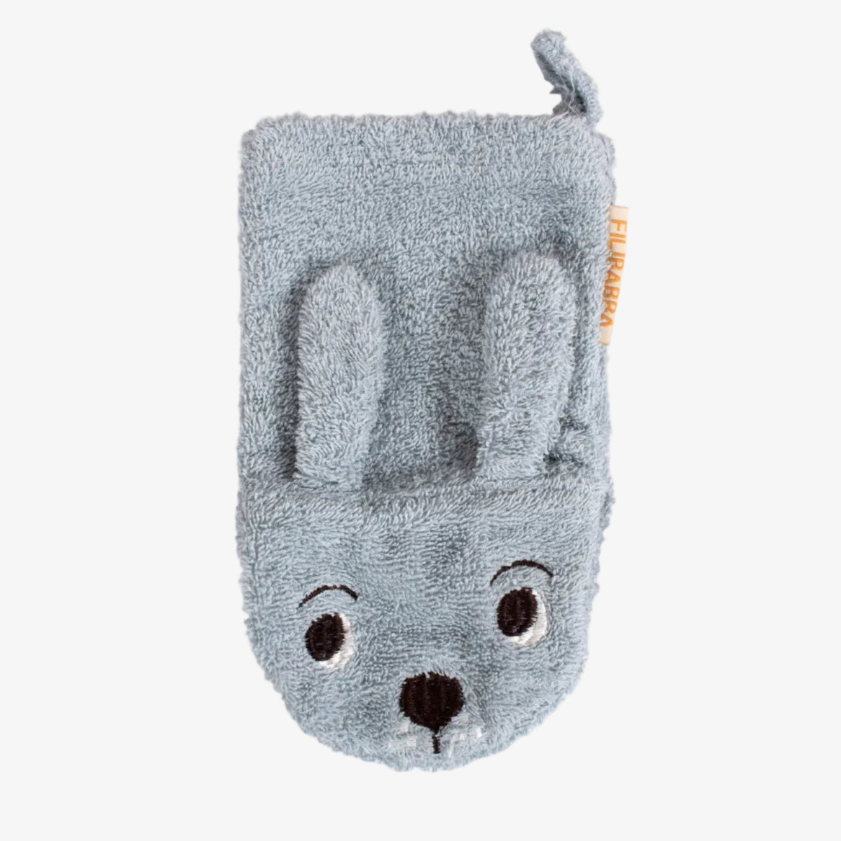 Gray rabbit-shaped towel with a zipper on a white background