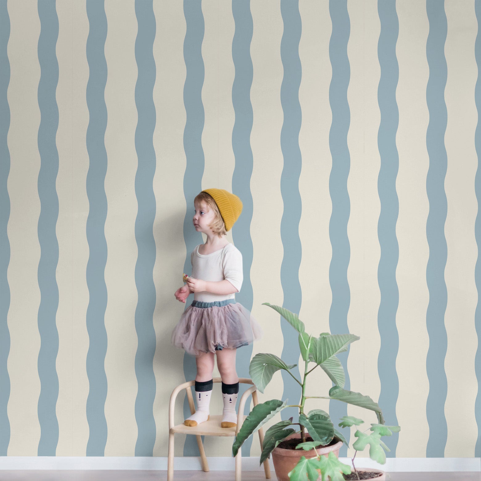 Stenska tapeta Valovite črte, modra