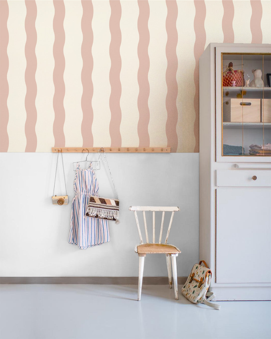 Wiggle Lines Wallpaper, Blush Pink