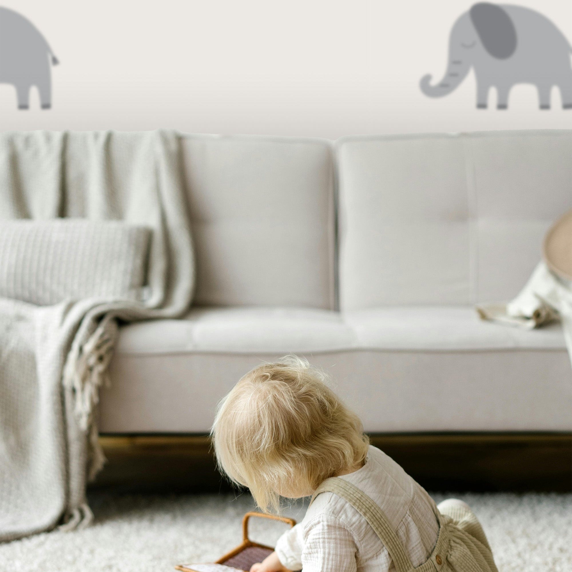 Elephants Wallpaper, Grey
