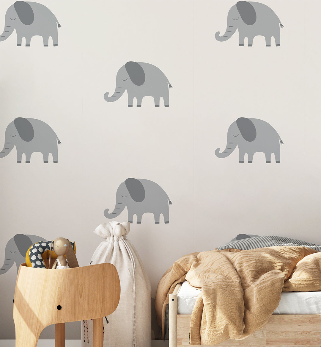 Stenska tapeta za otroško sobo Slončki, siva