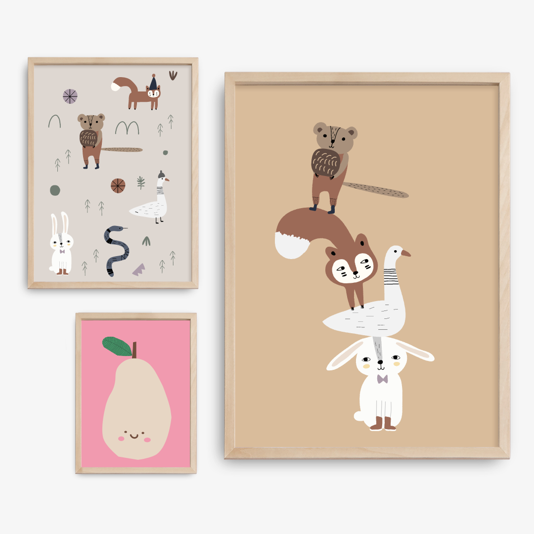 Playful Animal Trio, Gallery Wall Art Poster Set