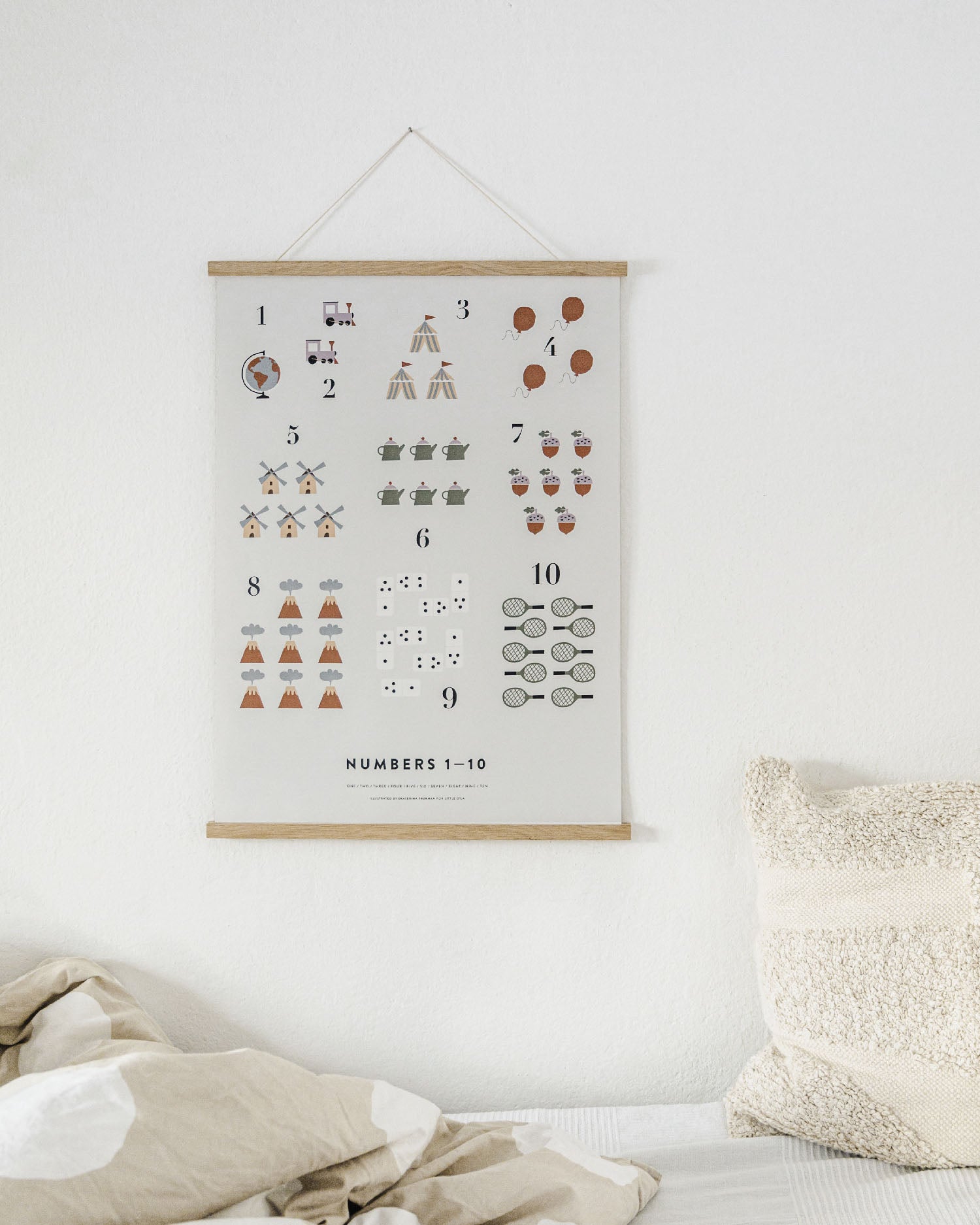1-10 Numbers Poster, Light Grey