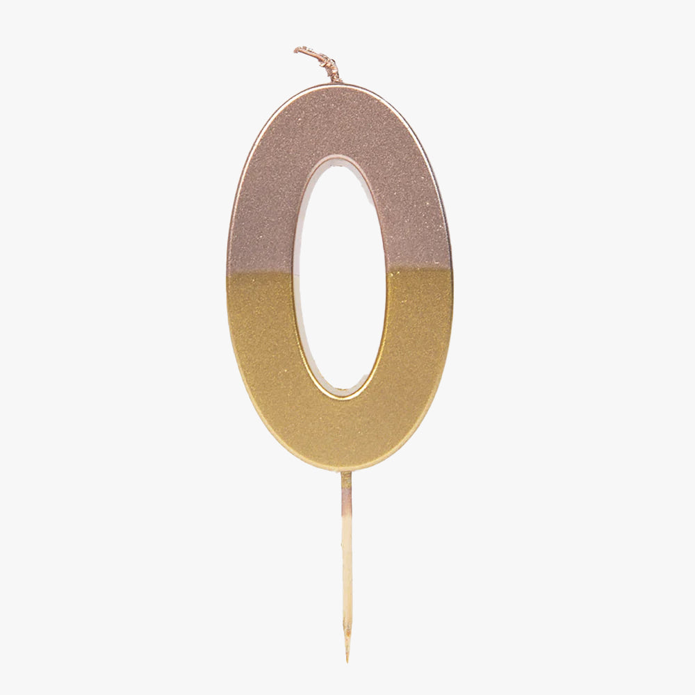 Dipped Number Candle, Rose Gold - 0