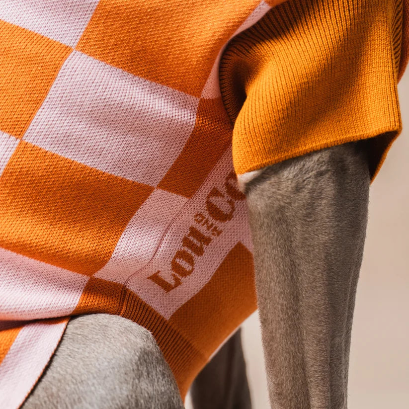 Dog Sweater Orange Checkered
