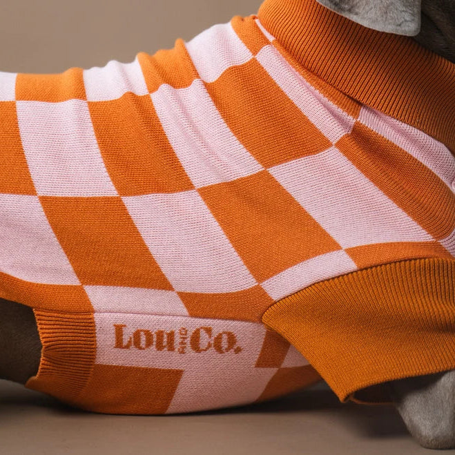 Dog Sweater Orange Checkered