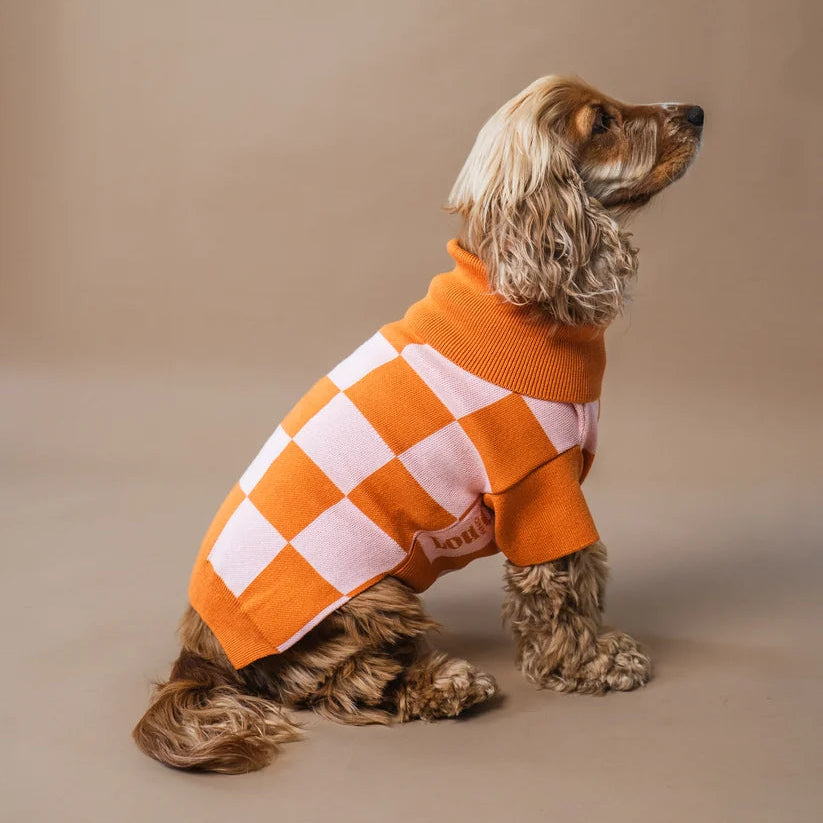 Dog Sweater Orange Checkered