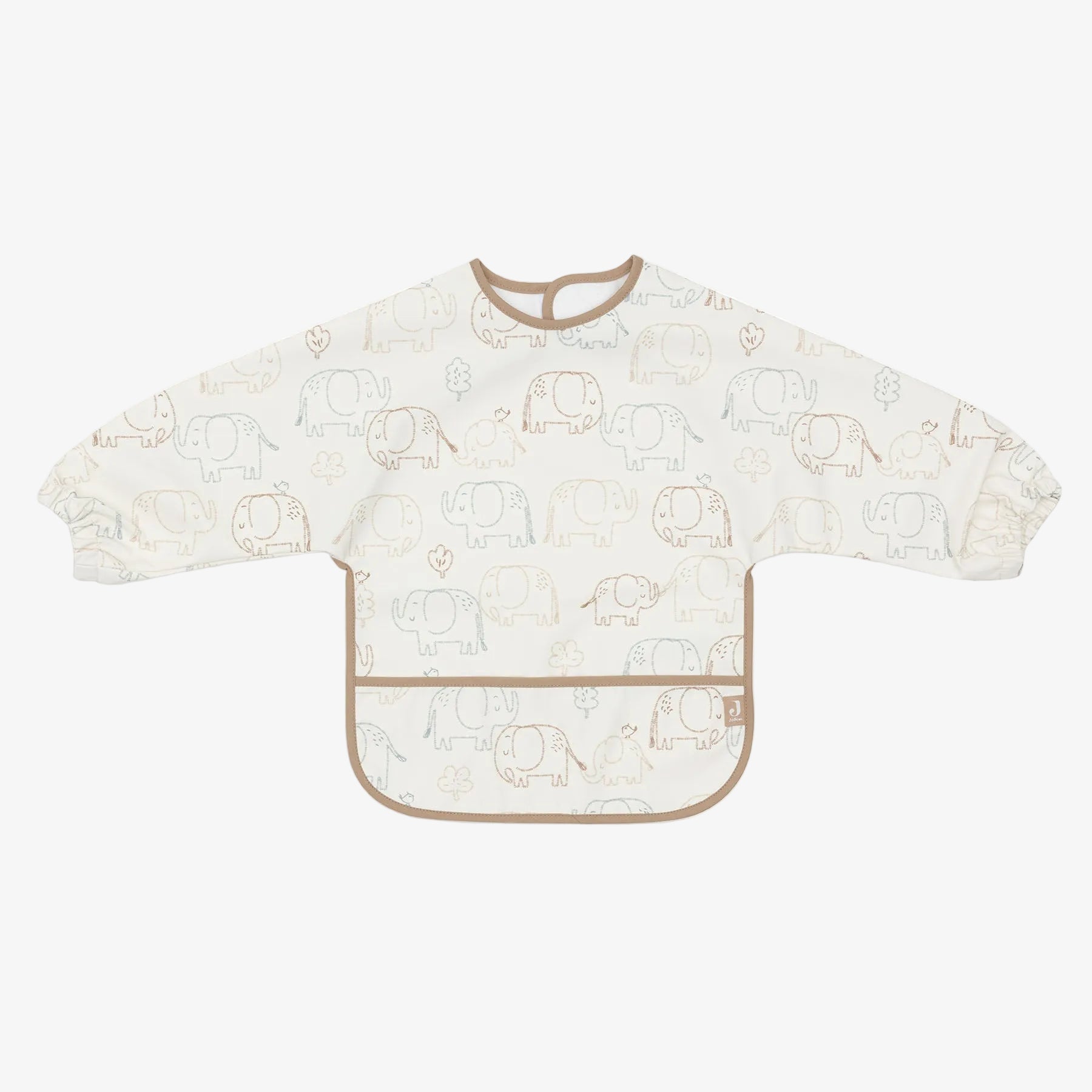 Baby bib with long sleeves and pocket on a white background