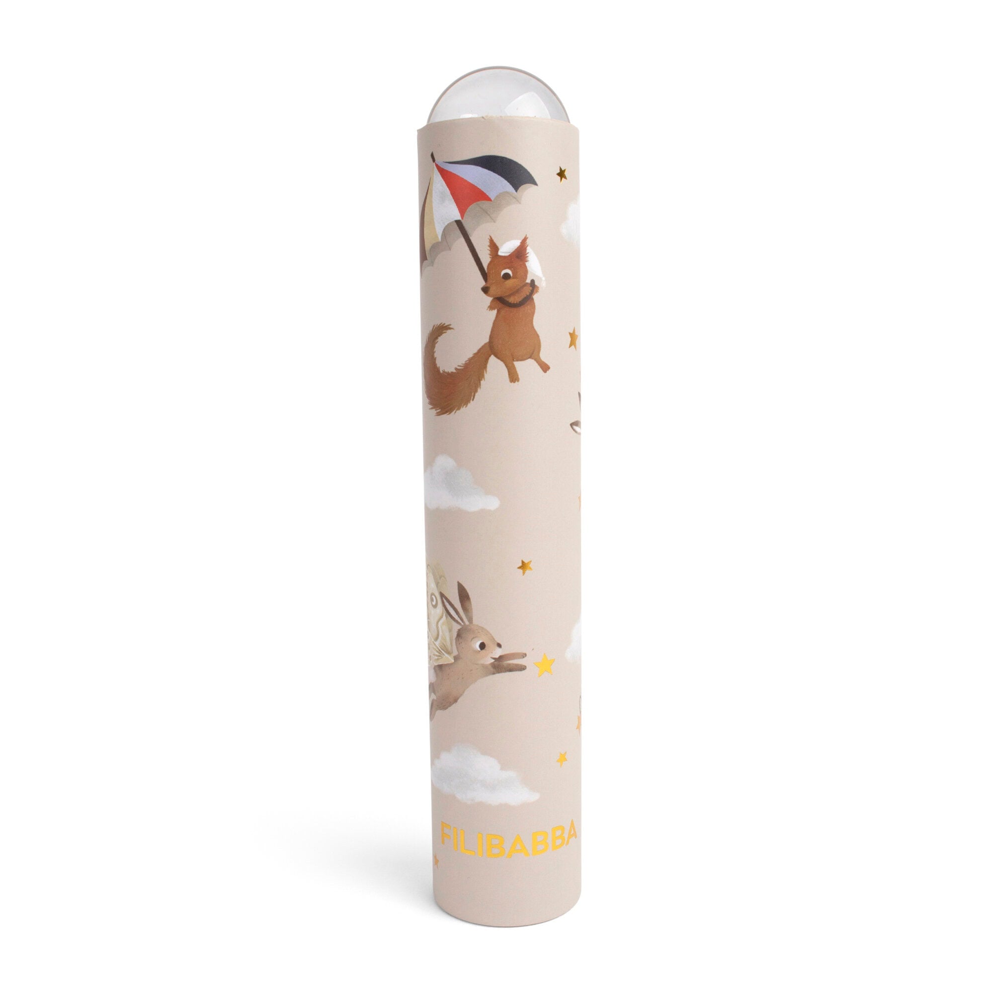 Children's umbrella with cartoon characters on a beige background