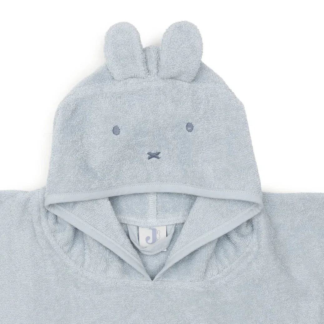 Gray hooded towel with bunny ears and face on a white background 
