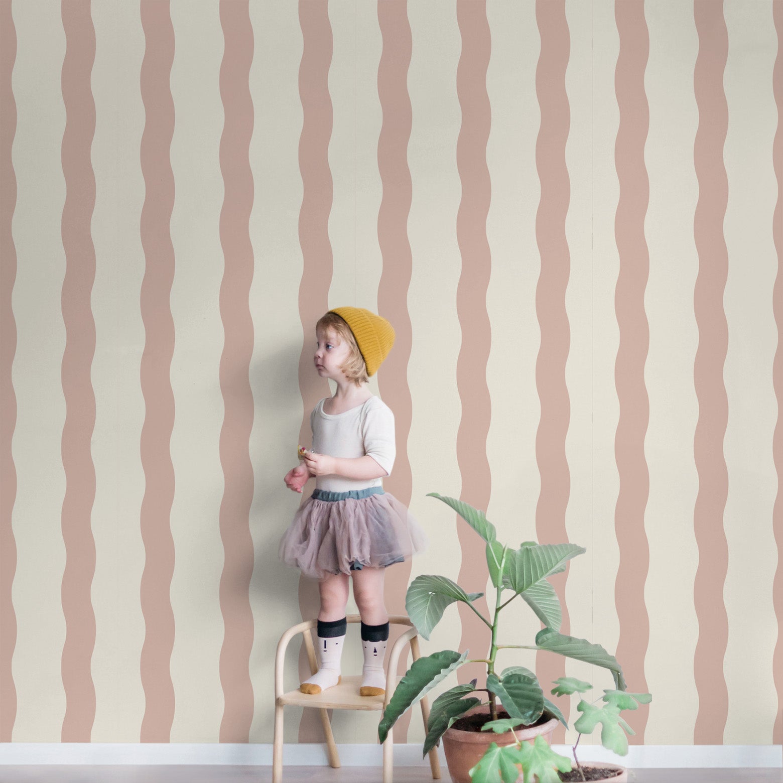 Wiggle Lines Wallpaper, Blush Pink