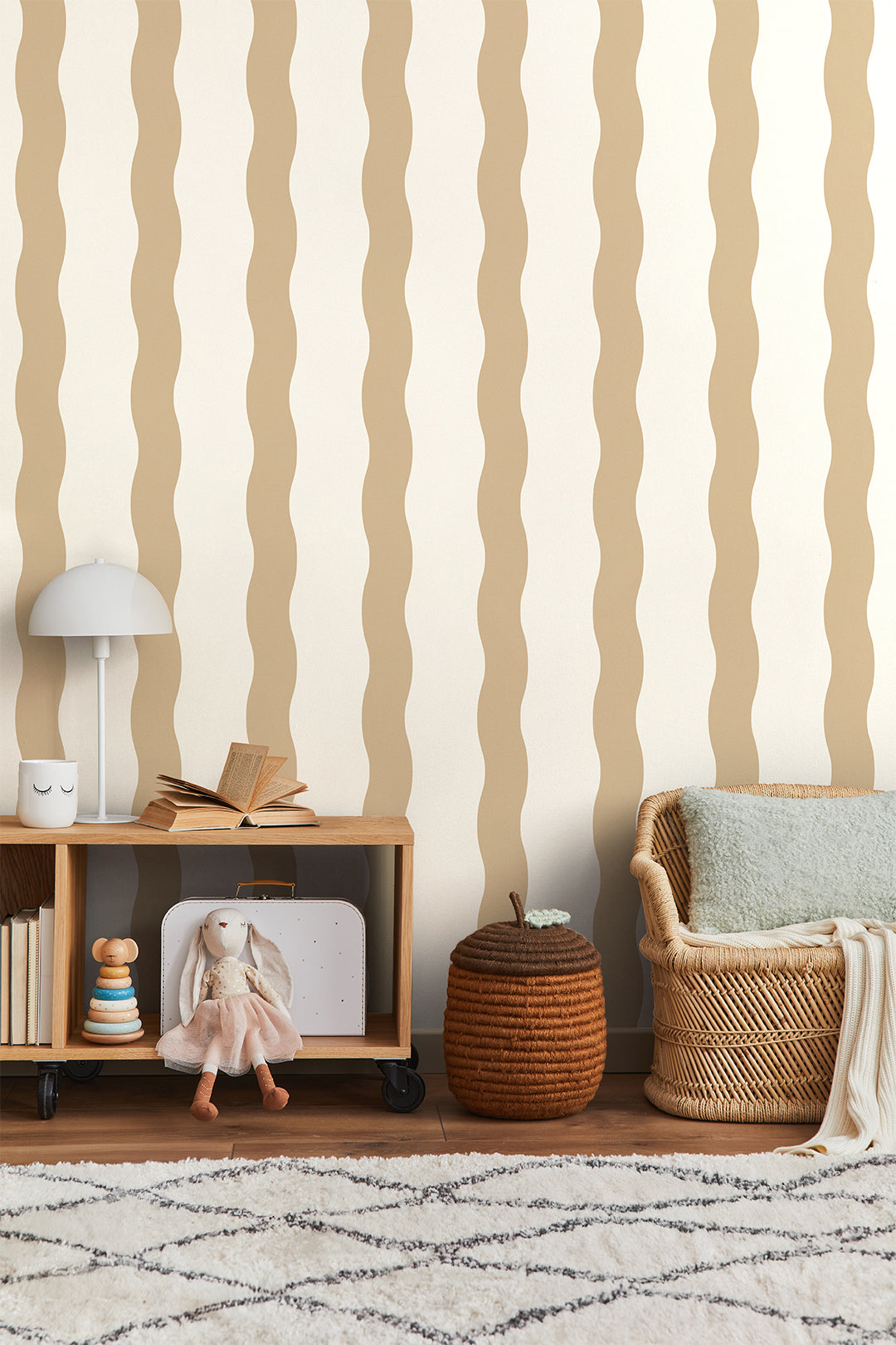 Wiggle Lines Wallpaper, Ochre