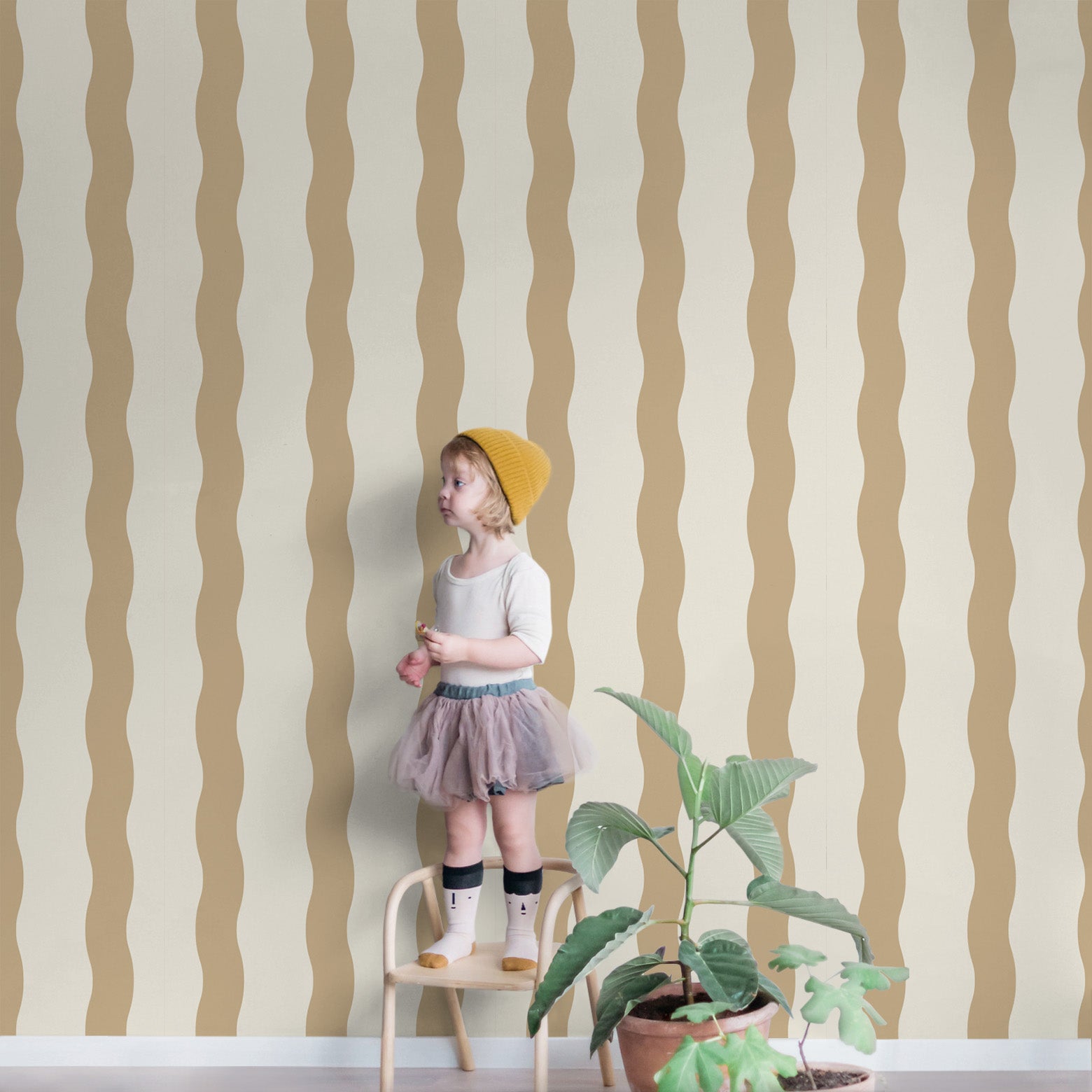 Wiggle Lines Wallpaper, Ochre