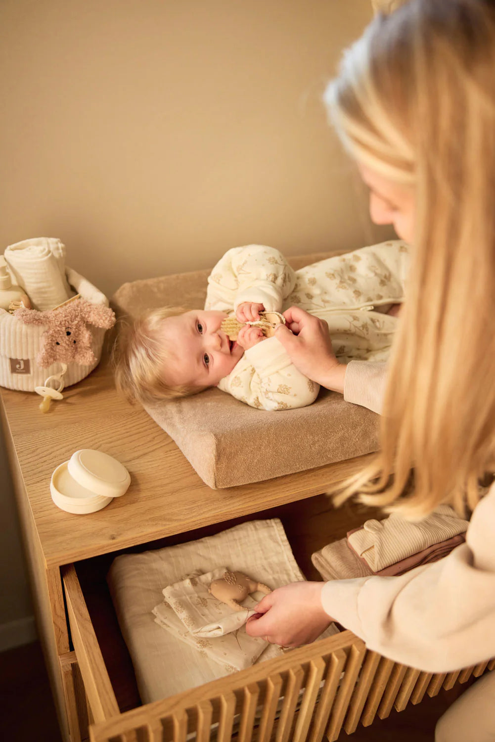 Changing Table Basket Cloudy Rib, Oatmeal