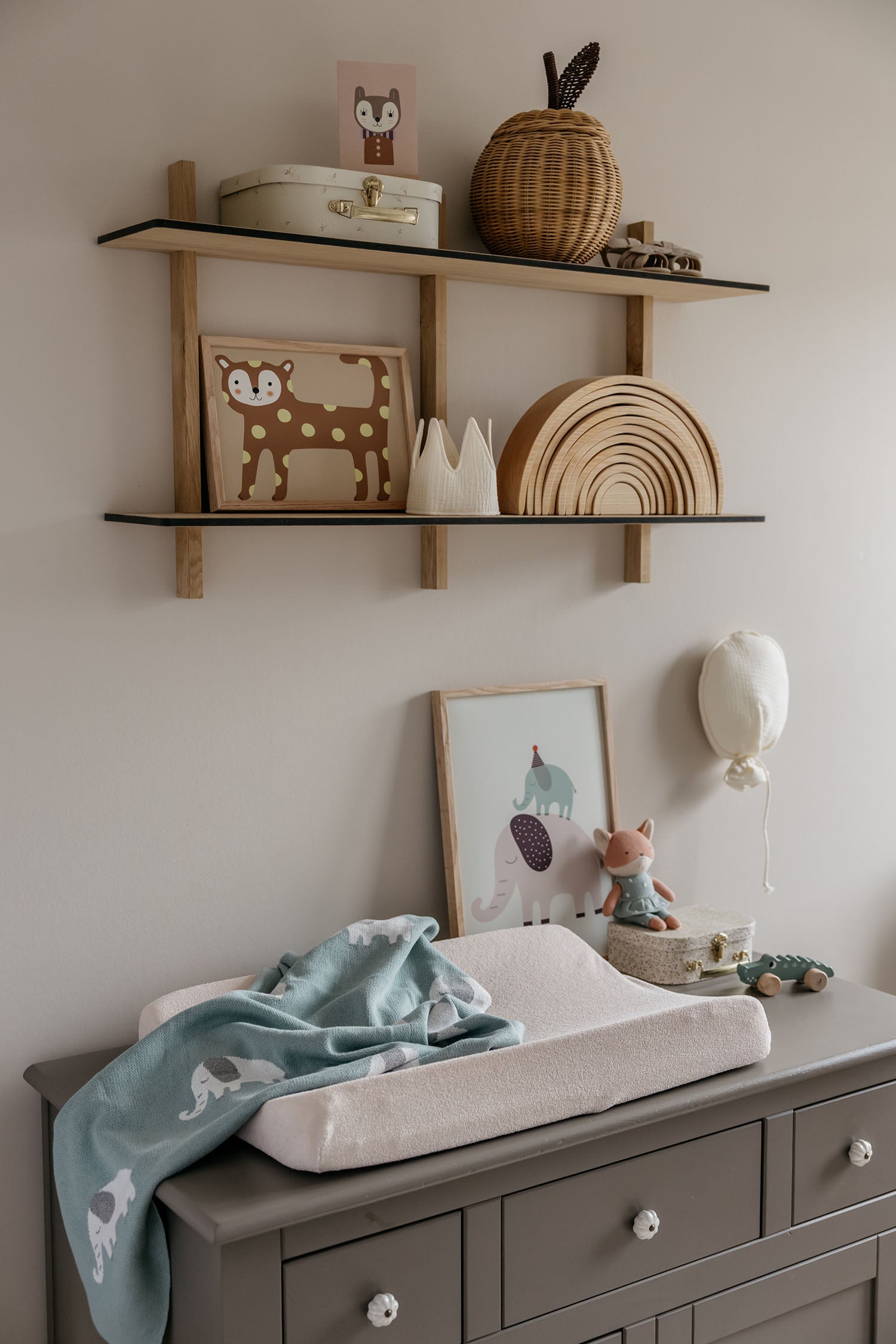 Knitted Baby Blanket, Elephants - Teal