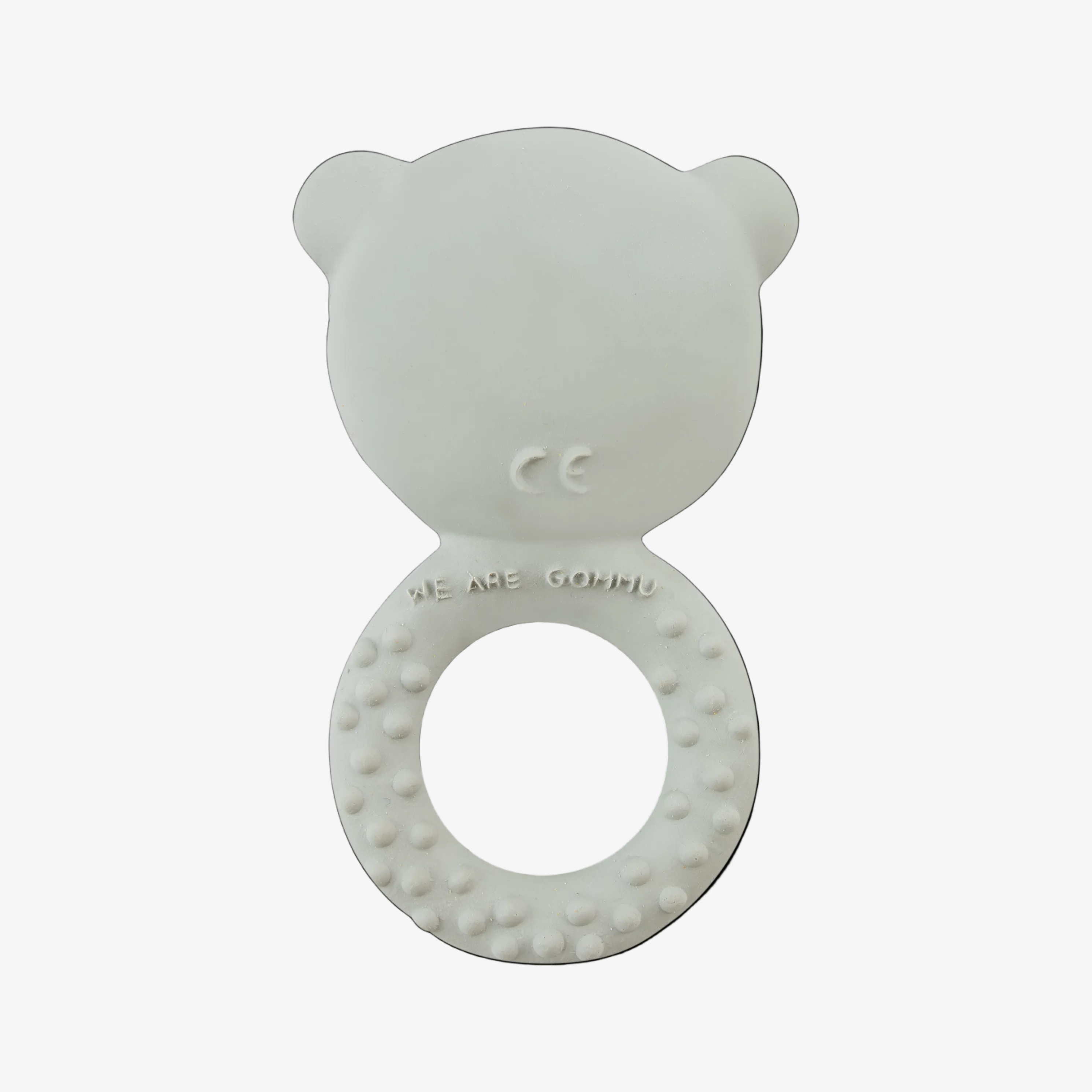 White bear-shaped teething ring on a white background