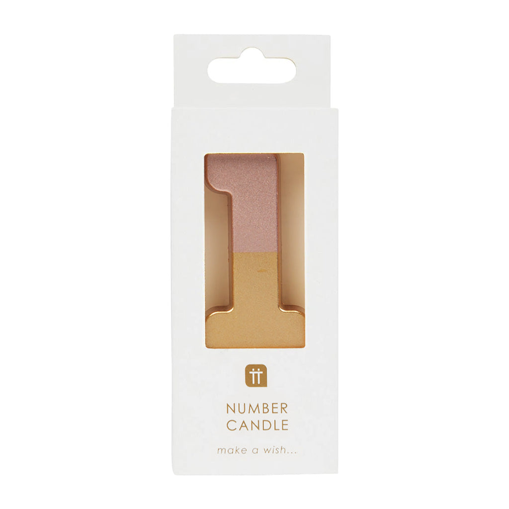 Dipped Number Candle, Rose Gold - 1