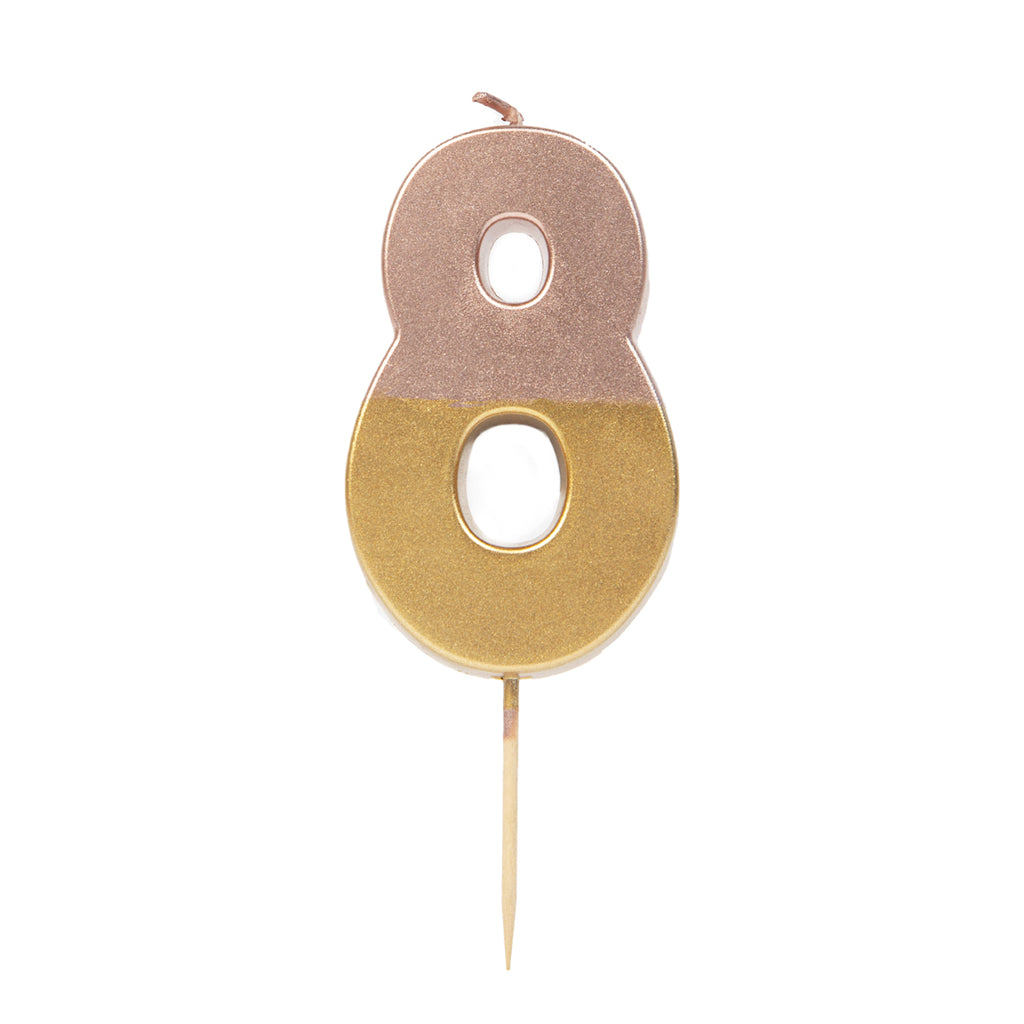Dipped Number Candle, Rose Gold - 8